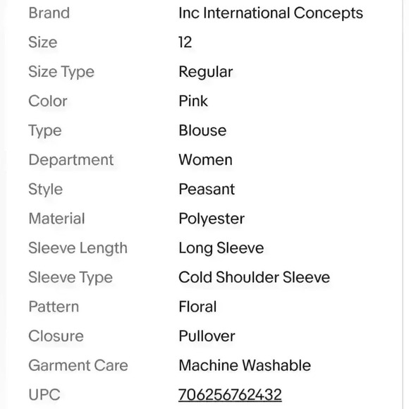 Inc International Concepts Floral Print Cold Shoulder Peasant Blouse, Sz 12; $70 - Picture 10 of 10